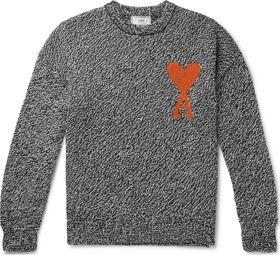 AMI Oversized Logo-Intarsia Cotton and Merino Wool-Blend Sweater