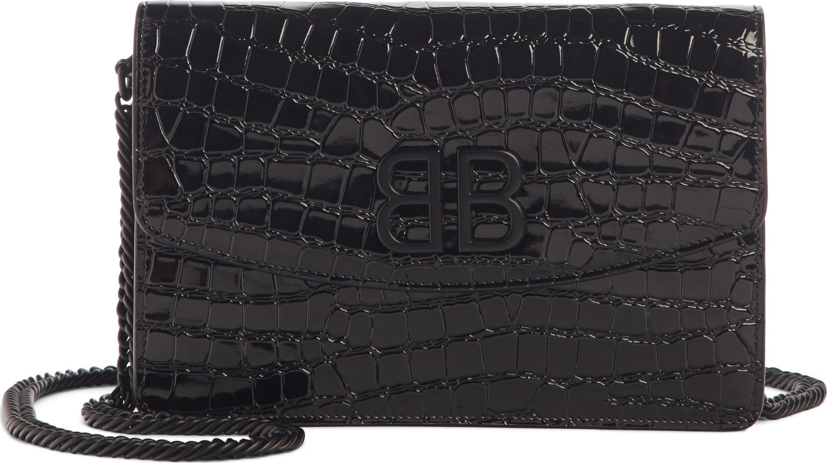 Balenciaga BB Croc Embossed Leather Wallet on a Chain