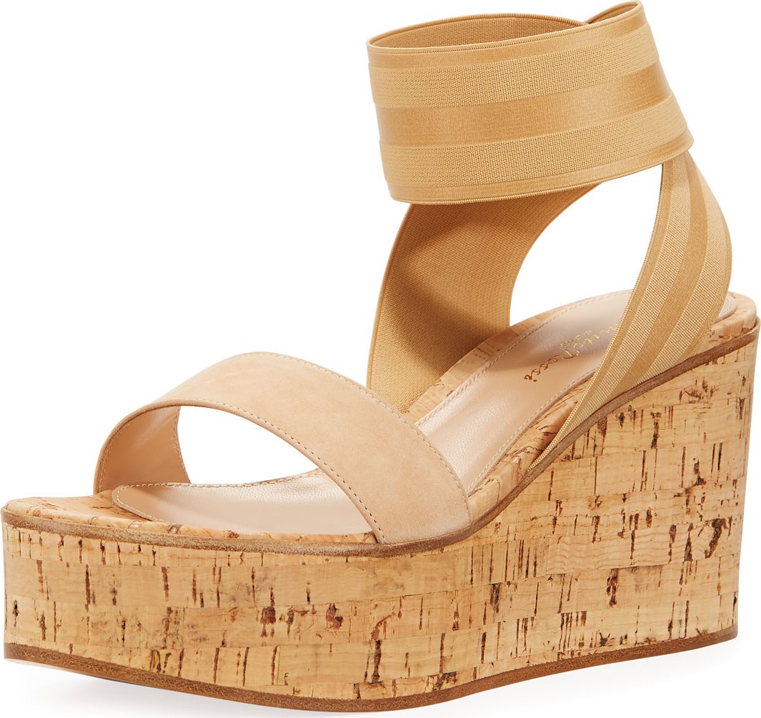 Gianvito Rossi Elastic Strap Cork Wedge Sandals