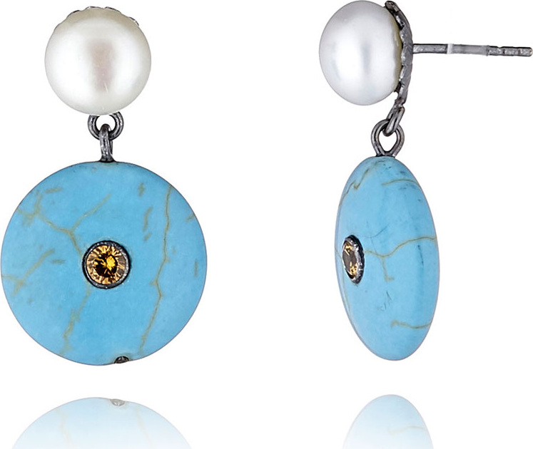 MCL by Matthew Campbell Laurenza Pearl & Turquoise Dangle Earrings