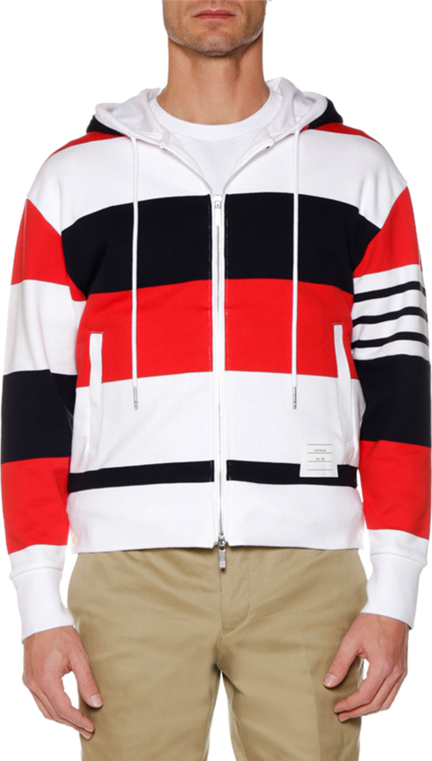 Thom Browne Men's Drop-Shoulder Striped Zip-Up Hoodie