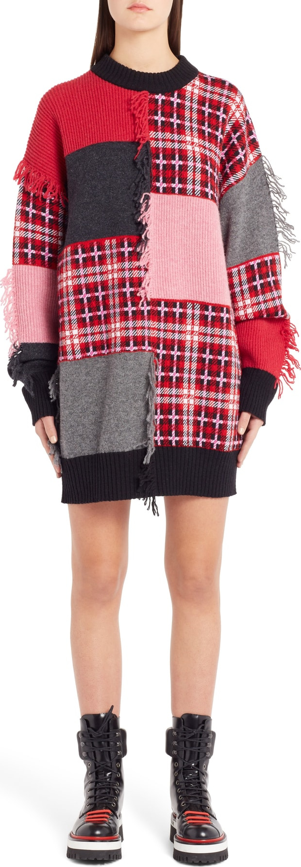 MSGM Patchwork Wool Blend Sweater Dress