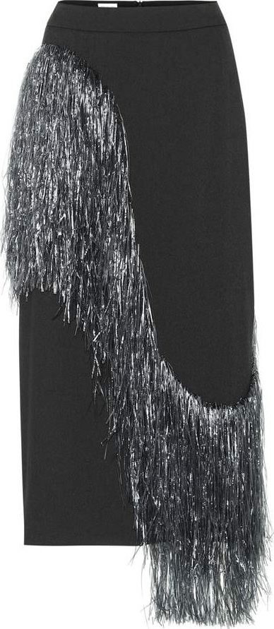 Dries Van Noten Fringed wool-blend skirt