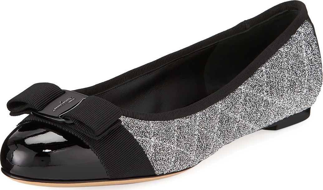 Salvatore Ferragamo Varina Q Metallic Ballet Flats with Bow