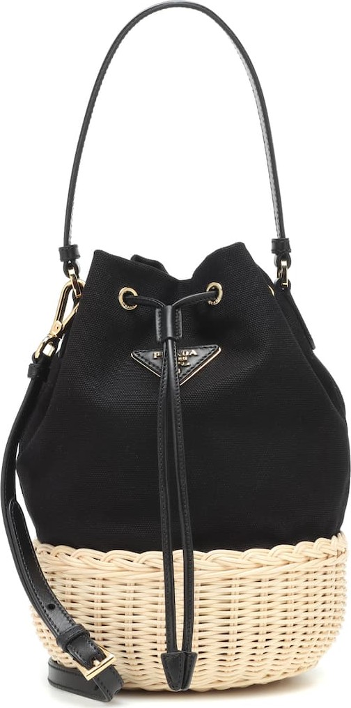 Prada Canvas and wicker bucket bag