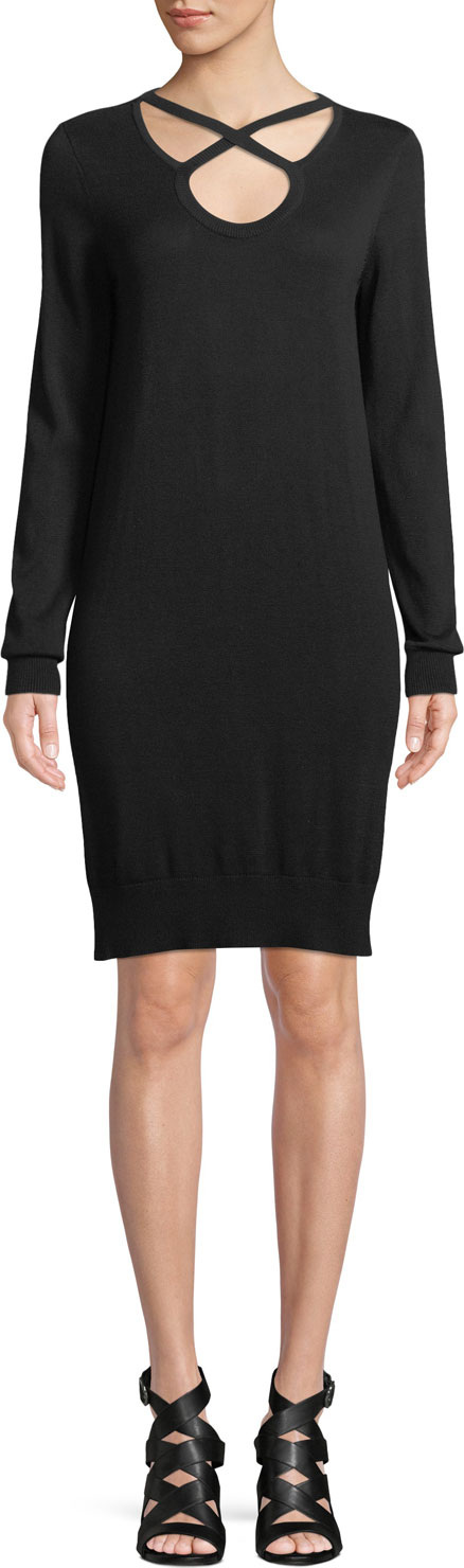 MICHAEL MICHAEL KORS Cutout-Neck Long-Sleeve Cotton-Blend Shift Dress