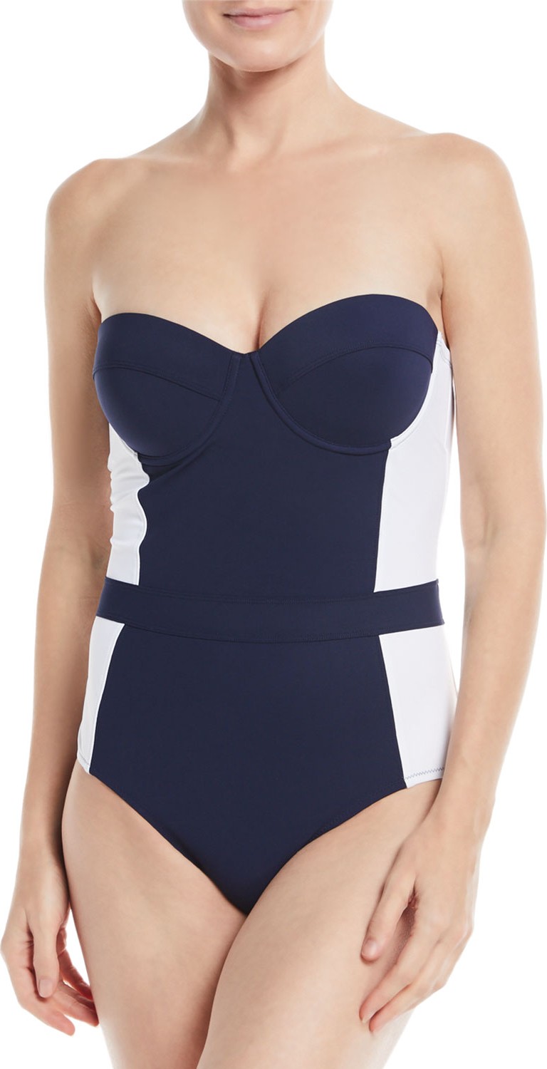 Tory Burch Lipsi Two-Tone One-Piece Swimsuit