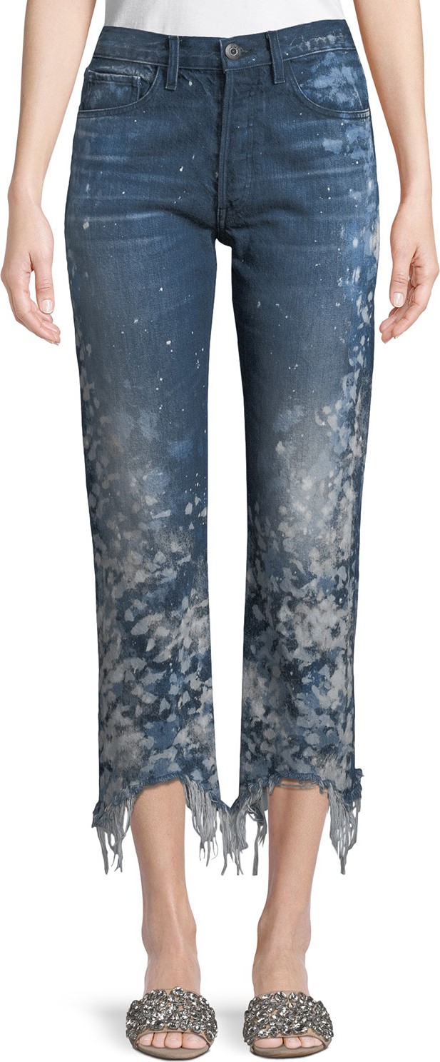 3X1 W3 Higher-Ground Straight-Leg Cropped Jeans w/ Distressed Sides