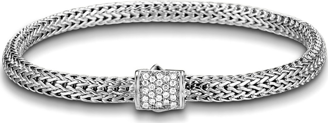 John Hardy Extra Small Chain Bracelet w/ Diamond Pave Clasp