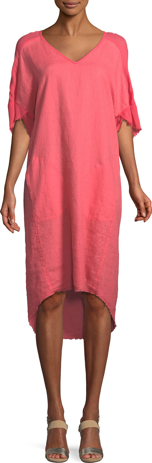 XCVI Raw-Edge High-Low Linen Dress