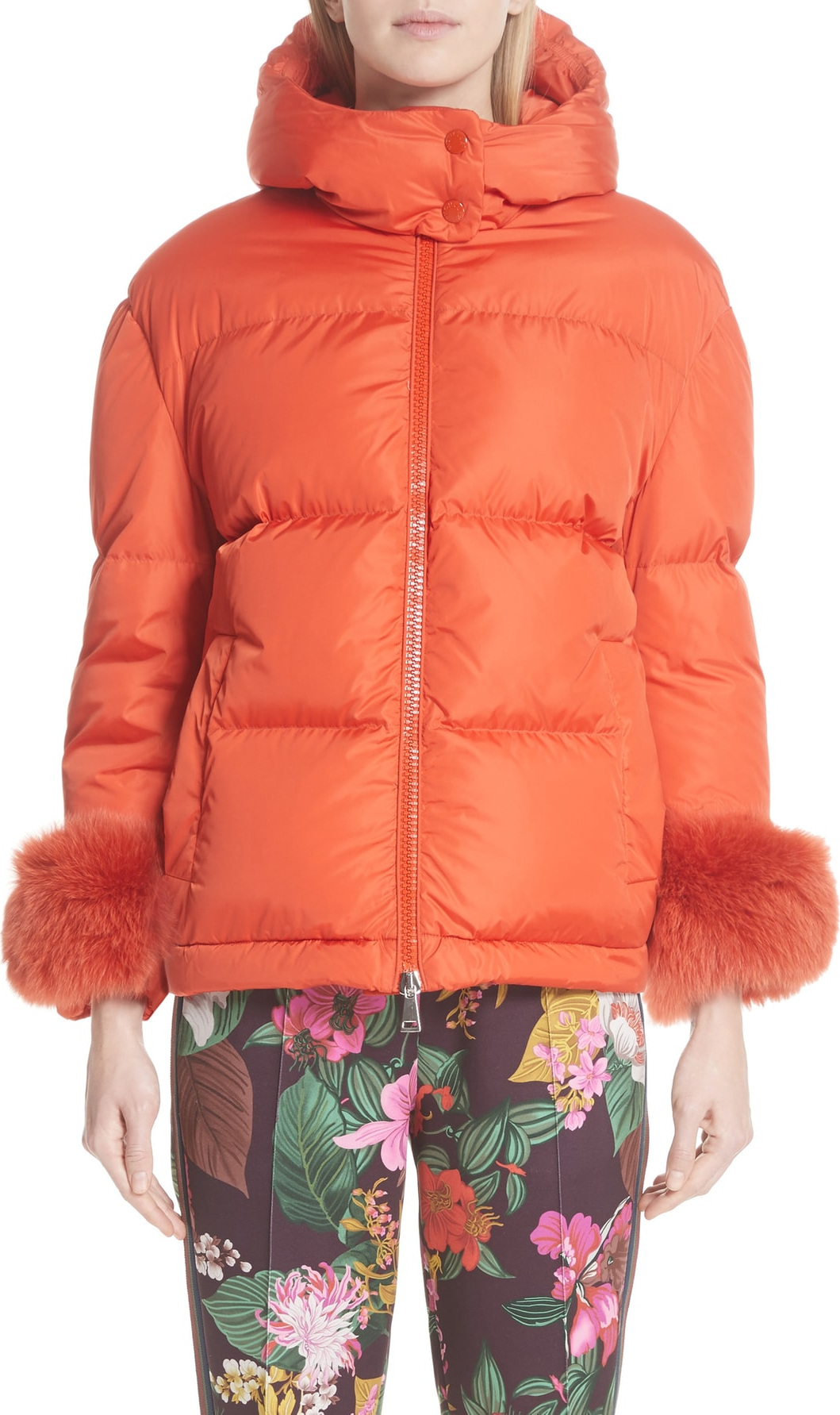 Moncler Effraie Hooded Down Coat with Removable Genuine Fox Fur Cuffs