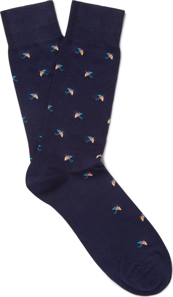 Paul Smith Umbrella-Jacquard Stretch Cotton-Blend Socks