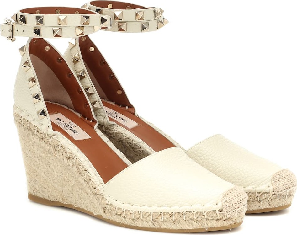 Valentino Valentino Garavani Rockstud Double leather wedge espadrilles