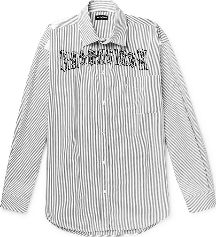 Balenciaga Logo-Embroidered Striped Cotton-Poplin Shirt