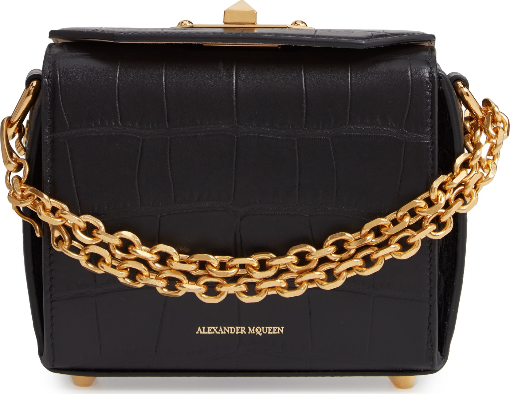 Alexander McQueen Mini Box Croc-Embossed Leather Bag