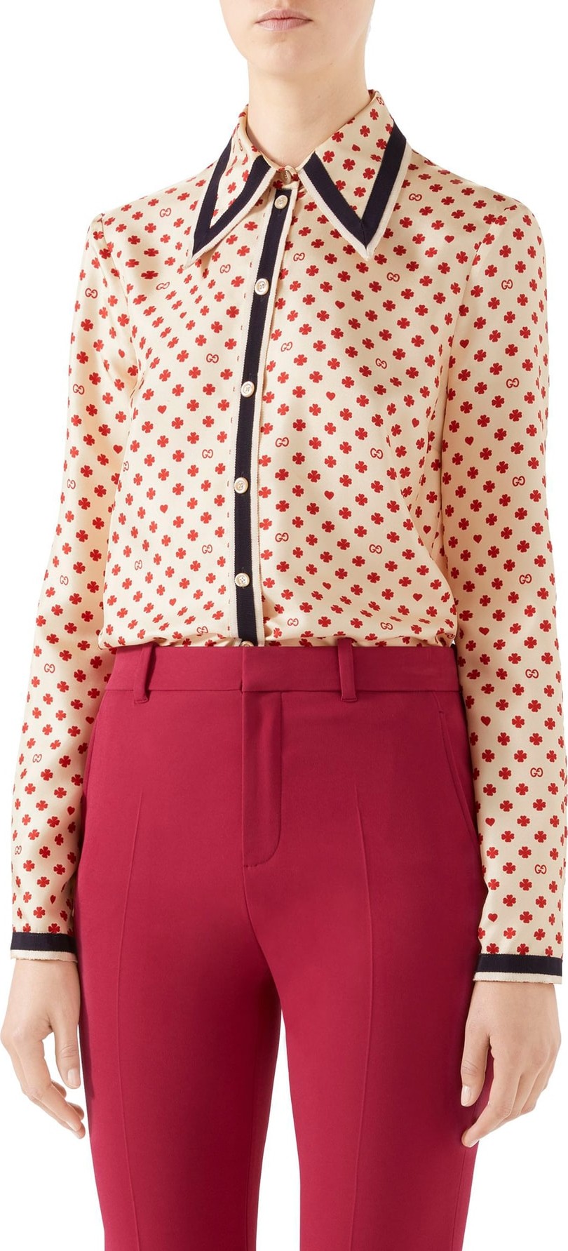 Gucci Heart & Clover GG Silk Twill Blouse