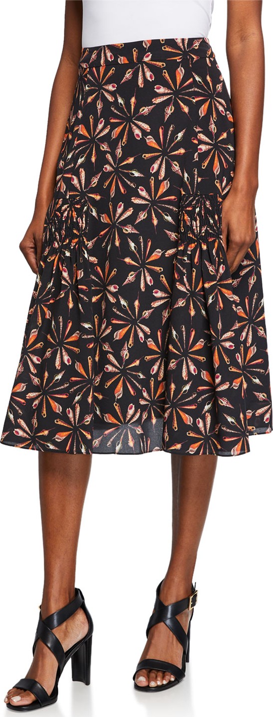 KOBI HALPERIN Debbie Printed Silk A-Line Skirt
