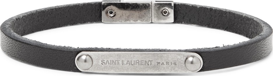 Saint Laurent Logo-Engraved Leather and Silver-Tone Bracelet