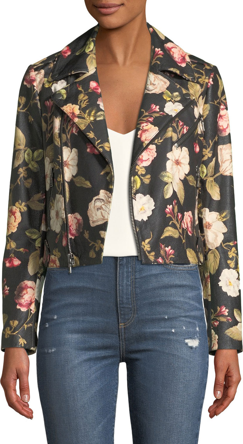 Alice + Olivia Cody Crop Floral-Print Leather Moto Jacket Alice + Olivia Cody Crop Floral-Print Leather Moto Jacket