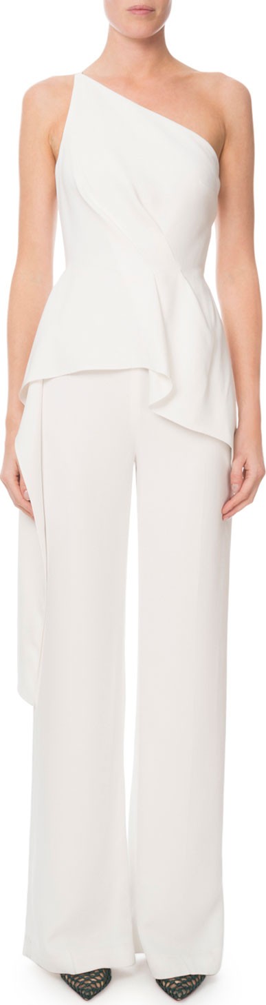 Roland Mouret Charlesworth One-Shoulder Draped Peplum Jumpsuit