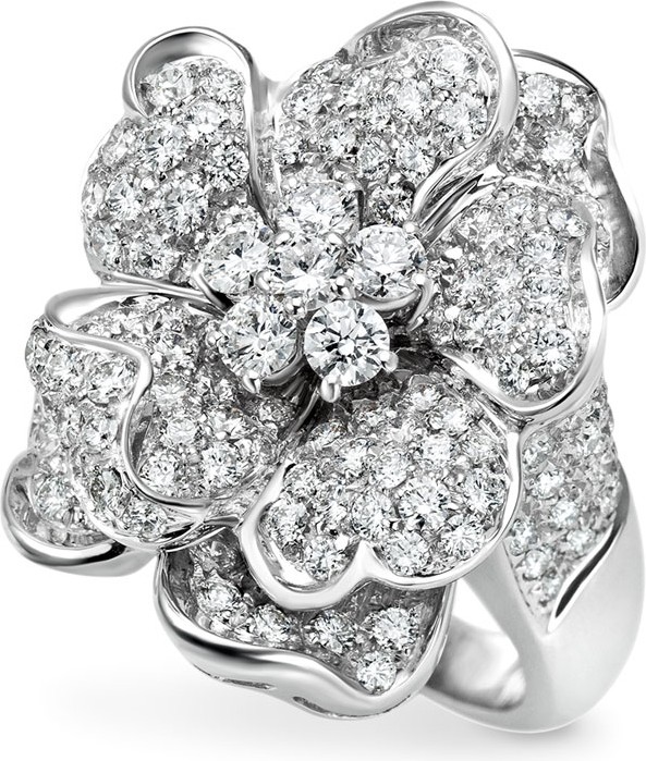 Leo Pizzo Iconic Flower 18k White Gold Diamond Ring, Size 6.5