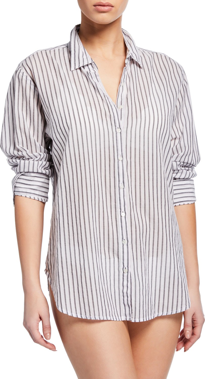 Xirena Beau Long-Sleeve Striped Lounge Shirt