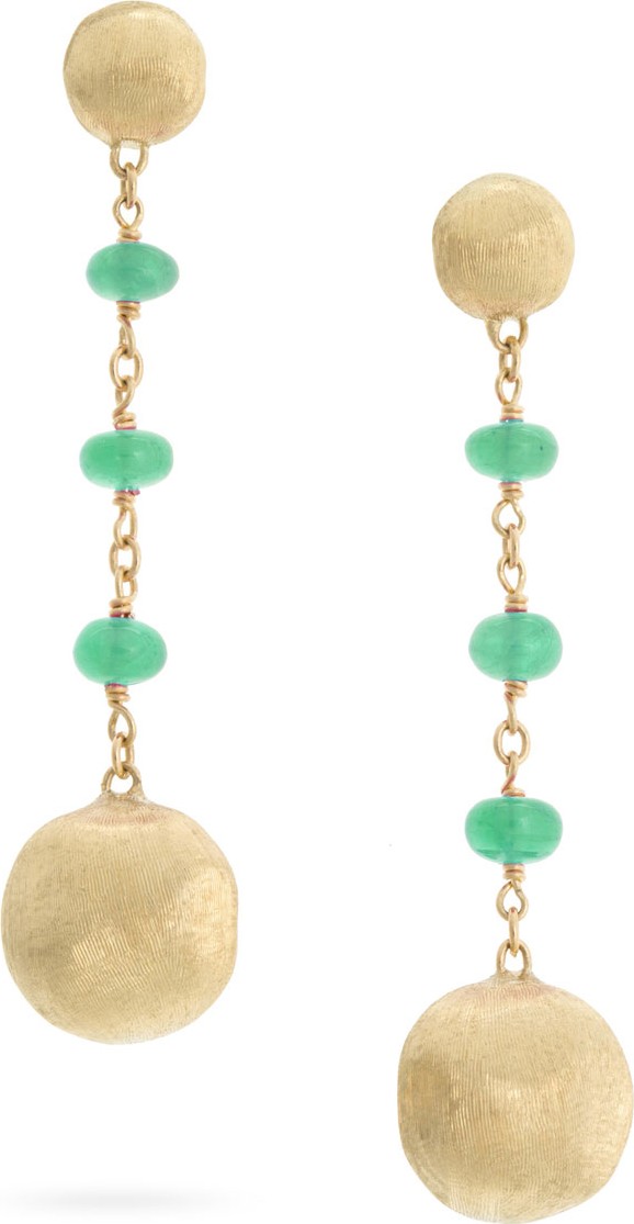 Marco Bicego 18k Gold Africa Emerald Long Drop Earrings