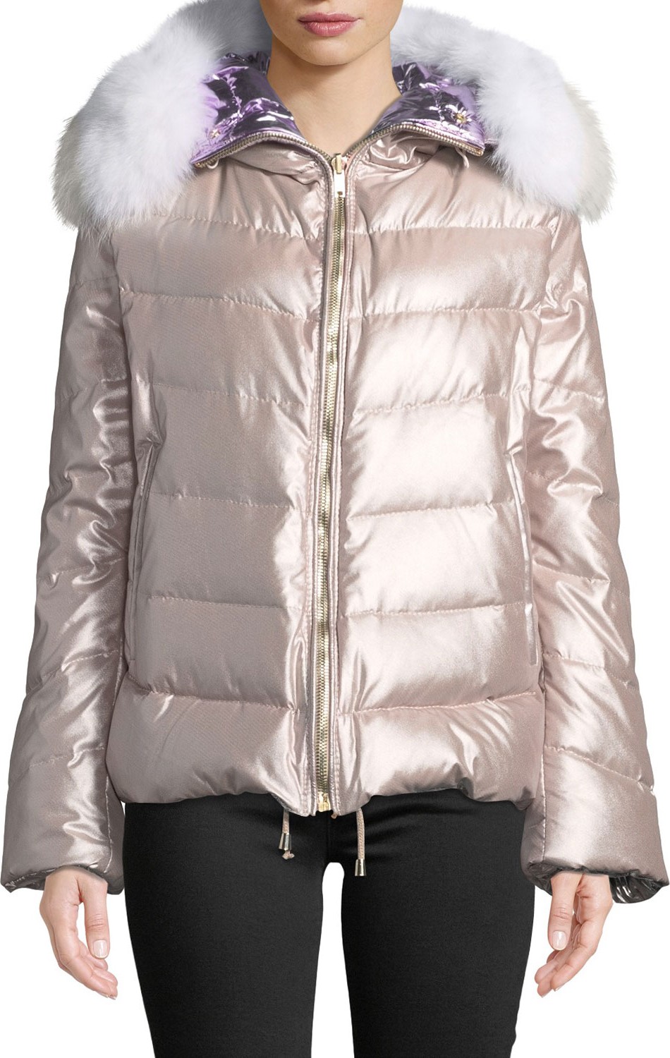 Gorski Reversible Fox-Fur Hood Quilted Puffer Apres-Ski Jacket