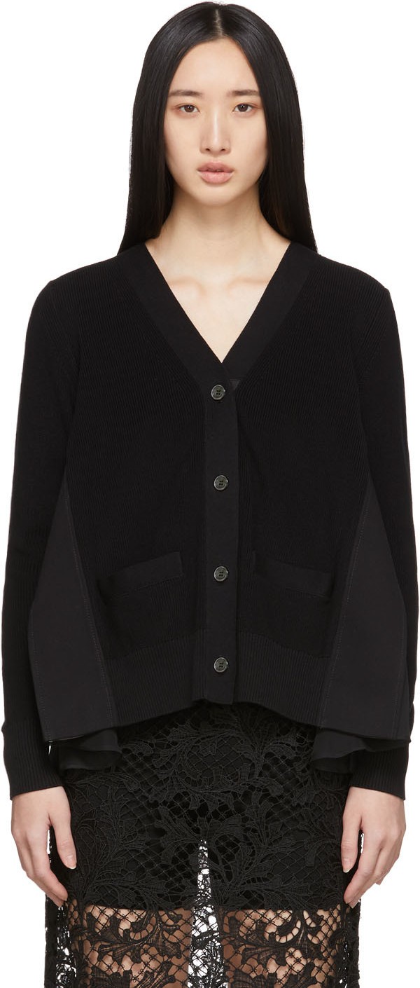 Sacai Black Wide Pleated Cardigan