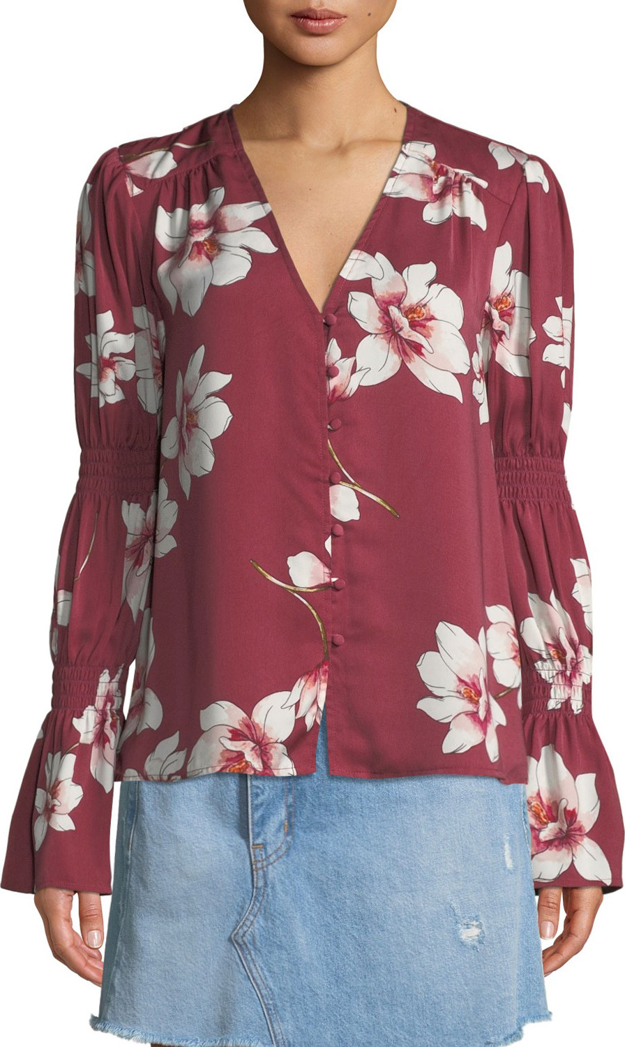 cupcakes and cashmere Christa Floral-Print Button-Down Top