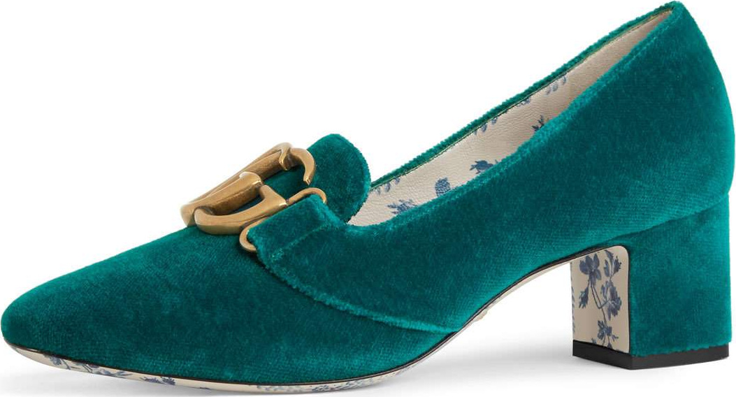 Gucci Victoire Velvet GG Block-Heel Loafer Pump