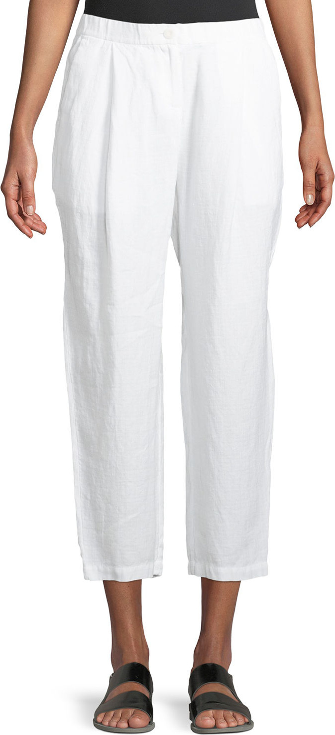 Eileen Fisher Organic Linen-Crepe Pleated Ankle Trouser Pants
