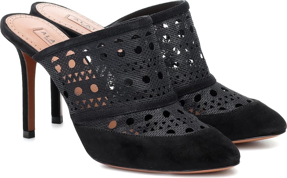 Alaïa Laser-cut mesh and suede mules