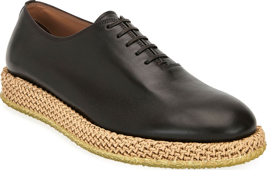 Salvatore Ferragamo Men's Avord Whole-Cut Lace-Up Shoes on Rope Sole
