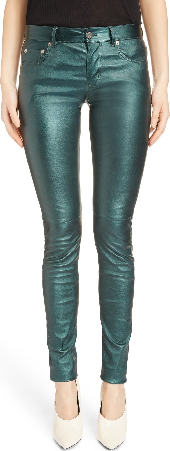 Saint Laurent Metallic Leather Skinny Pants