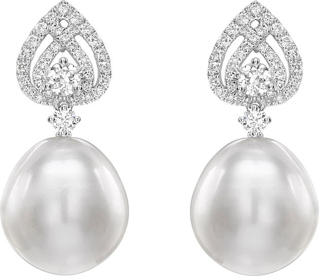 Kiki McDonough Bridal 18k White Gold, Diamond & Pearl Spade Earrings