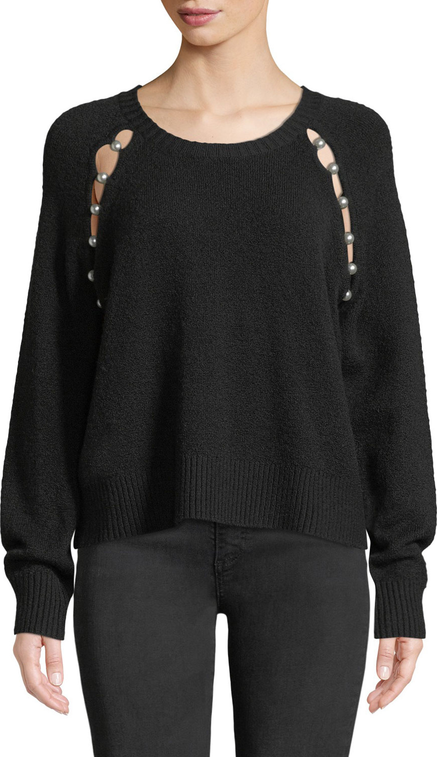 Alice + Olivia Jolynn Crewneck Raglan-Slit Wool Pullover Sweater