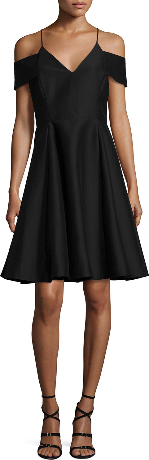 HALSTON HERITAGE Sleeveless Split-Neck A-line Cocktail Dress