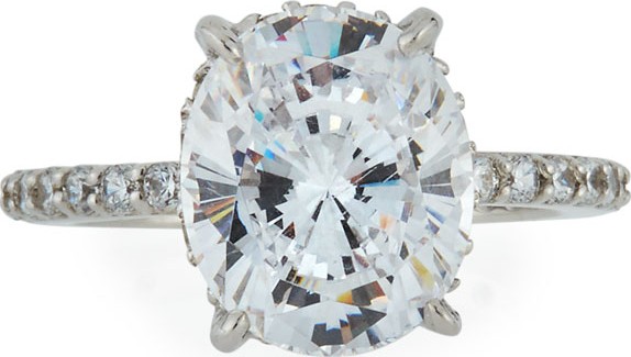 Fantasia by DeSerio Oval CZ Solitaire Ring w/Pave Band