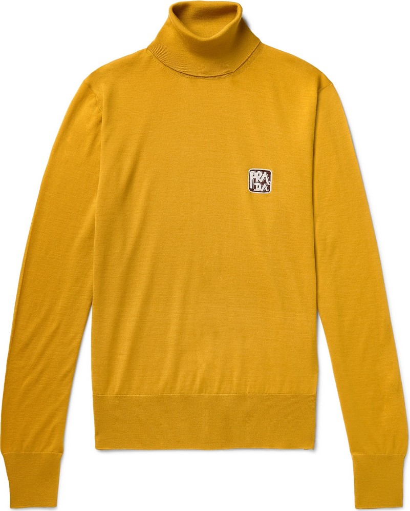 Prada Slim-Fit Logo-Intarsia Virgin Wool Rollneck Sweater