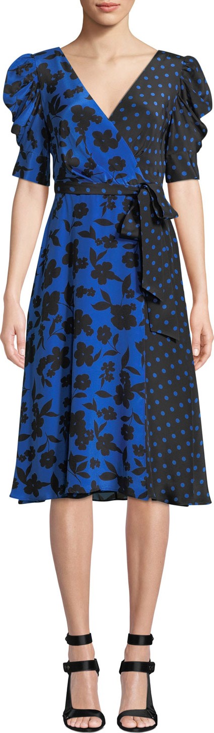 Alice + Olivia Siona Puff-Sleeve Midi Dress