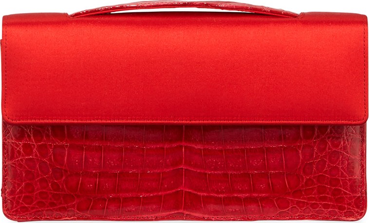 Nancy Gonzalez Small Satin Crocodile Evening Clutch Bag