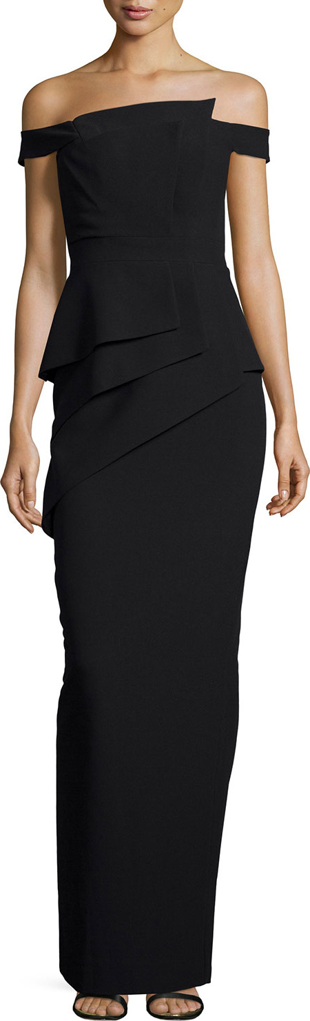 Black Halo La Reina Off-the-Shoulder Gown