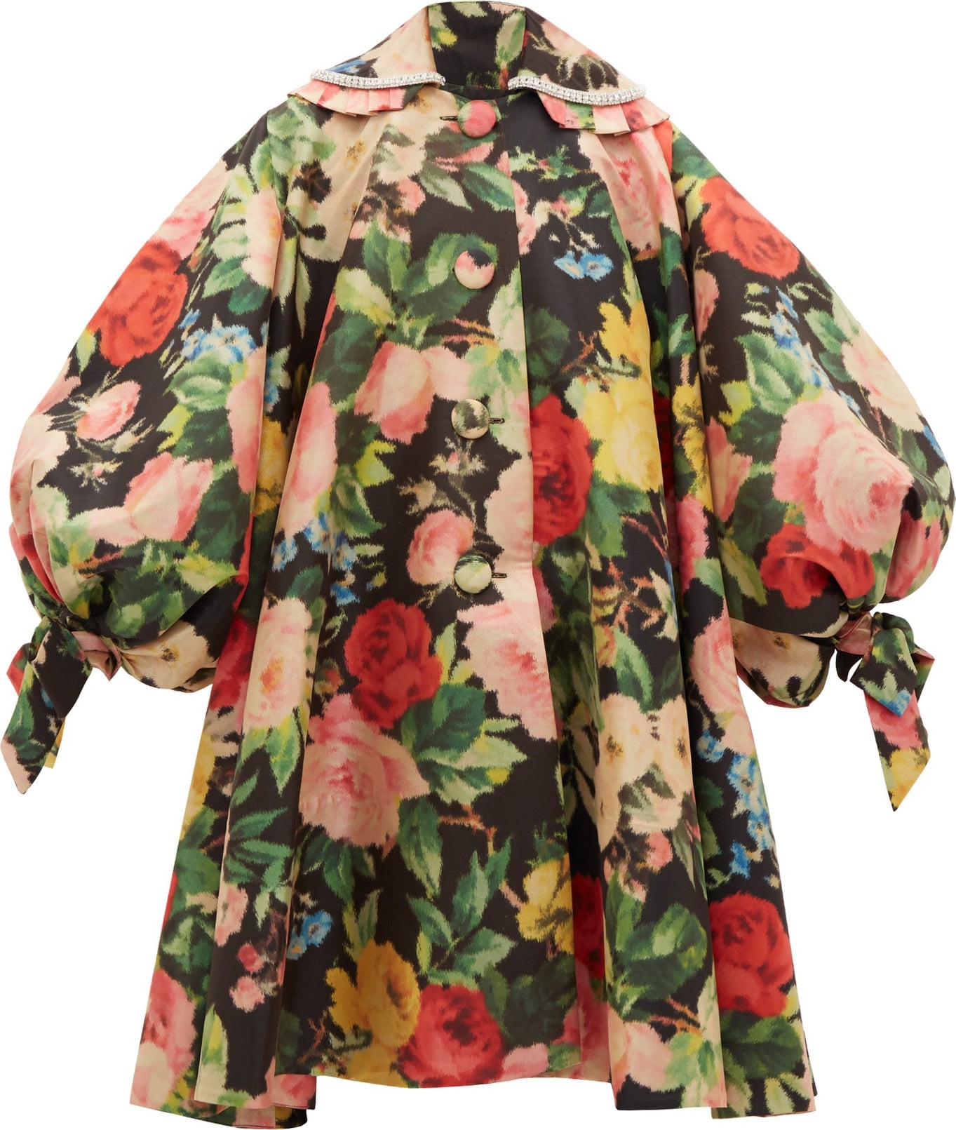Richard Quinn Crystal-collar floral-print duchess-satin coat