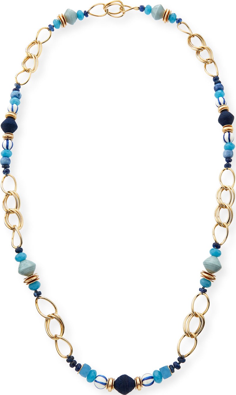 Akola Long Mixed Bead & Chain Station Necklace