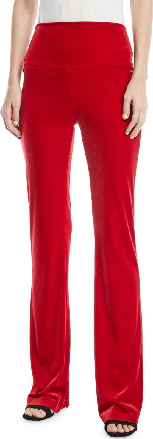 Norma Kamali Velvet Pull-On Boot Pants, Tango