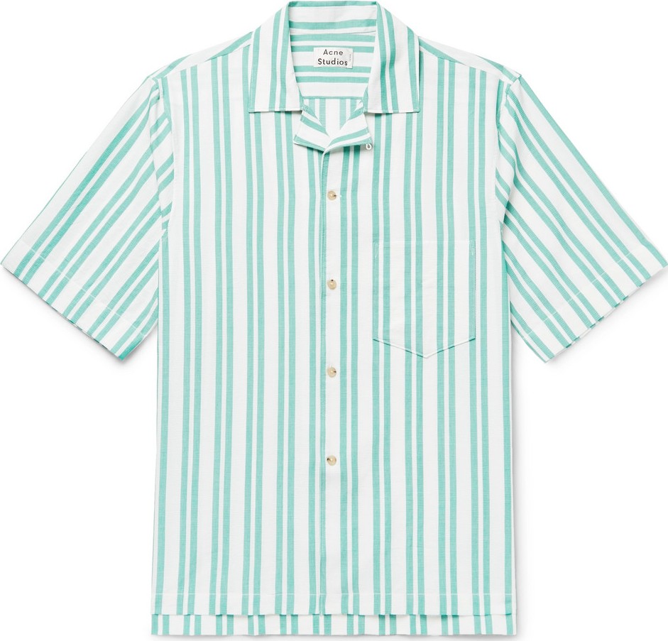 Acne Studios Simon Camp-Collar Striped Waffle-Knit Cotton Shirt
