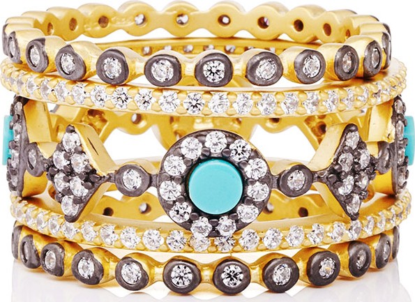 Freida Rothman Color Theory 5-Piece Stacking Ring Set - Turquoise, Size 5