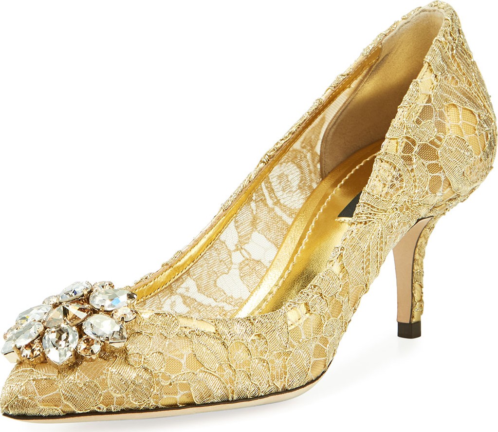 Dolce & Gabbana Bellucci Jewel-Embellished Metallic Lace Pumps