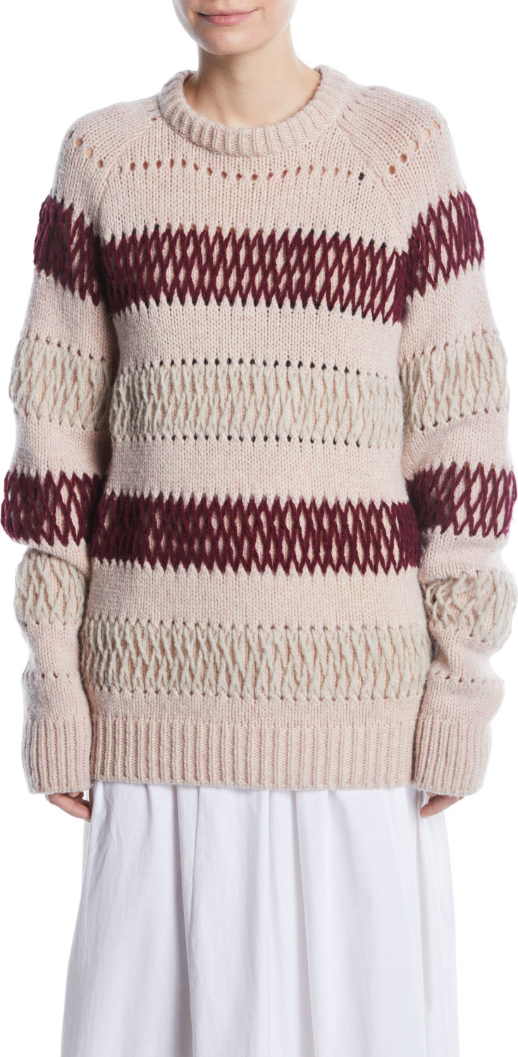 Calvin Klein 205W39NYC Crewneck Floating-Knit Cross Stitch Wool Sweater
